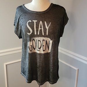 AERIE Stay Golden Graphic Real Soft Tee Gray Marled Semi-Sheer Scoop Neck Tee M